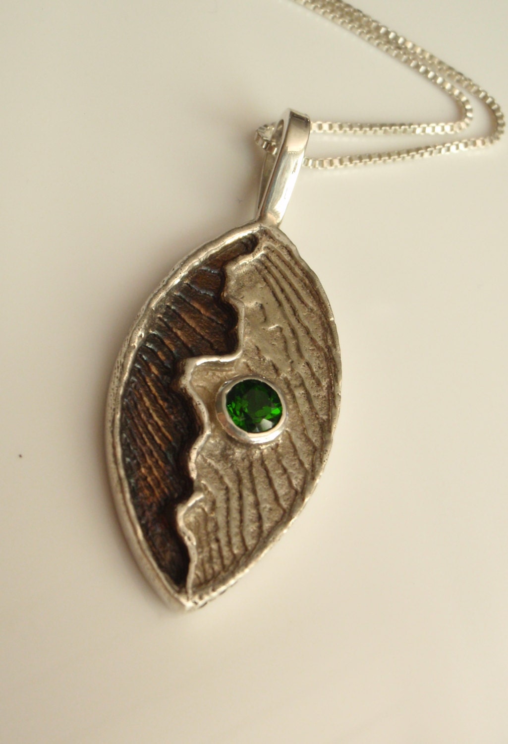 Sterling Silver Necklace Chrome Diopside Cuttlebone Cast