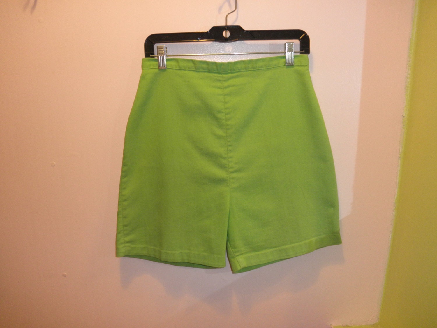60s lime high waist hot shorts 1960s green canvas cotton tap shorts size L large 10 12