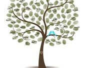 Wedding Tree Guest Book PRINT with Love Birds 16x20 up to 115 signs or 17x22 up to 140 signs - Fingerprint Signature Tree - FAST SHIPPING