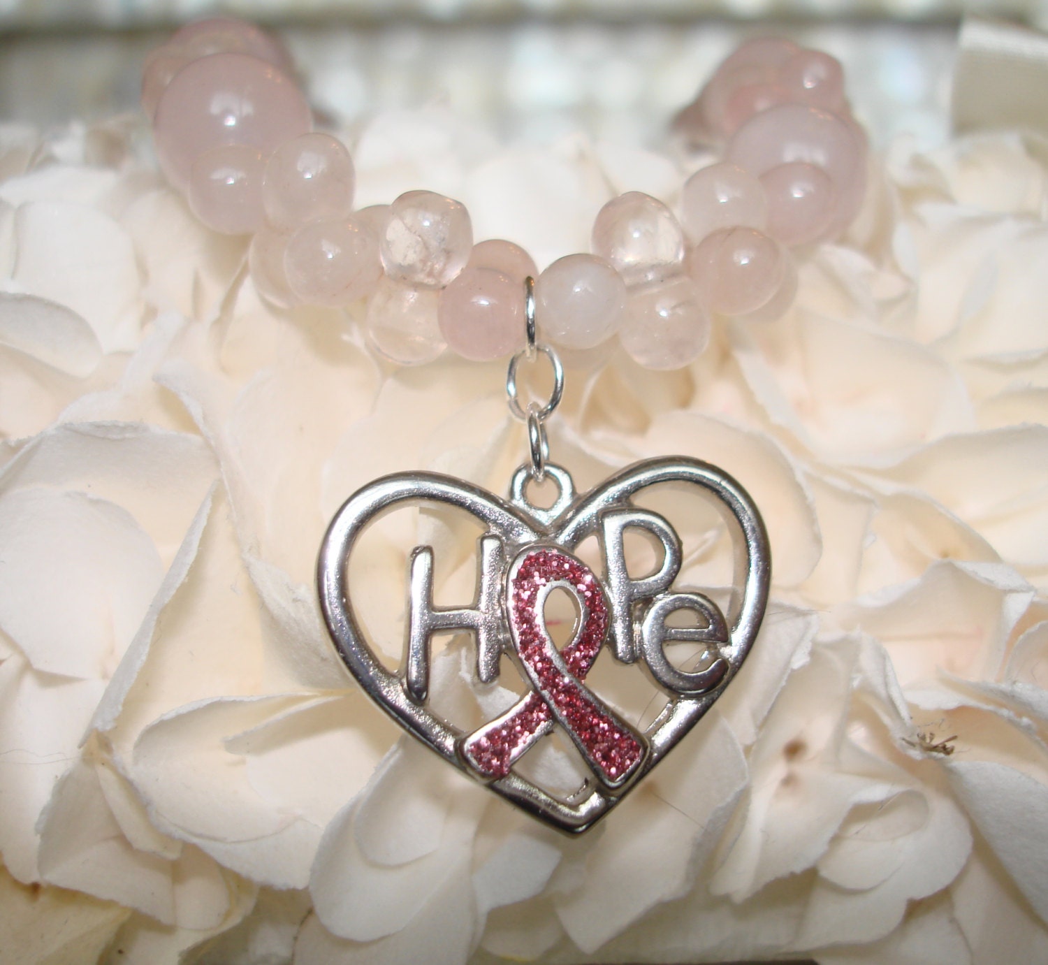 Heart Hope Necklace, Encouragement Jewelry, Pink Rose Quartz Necklace