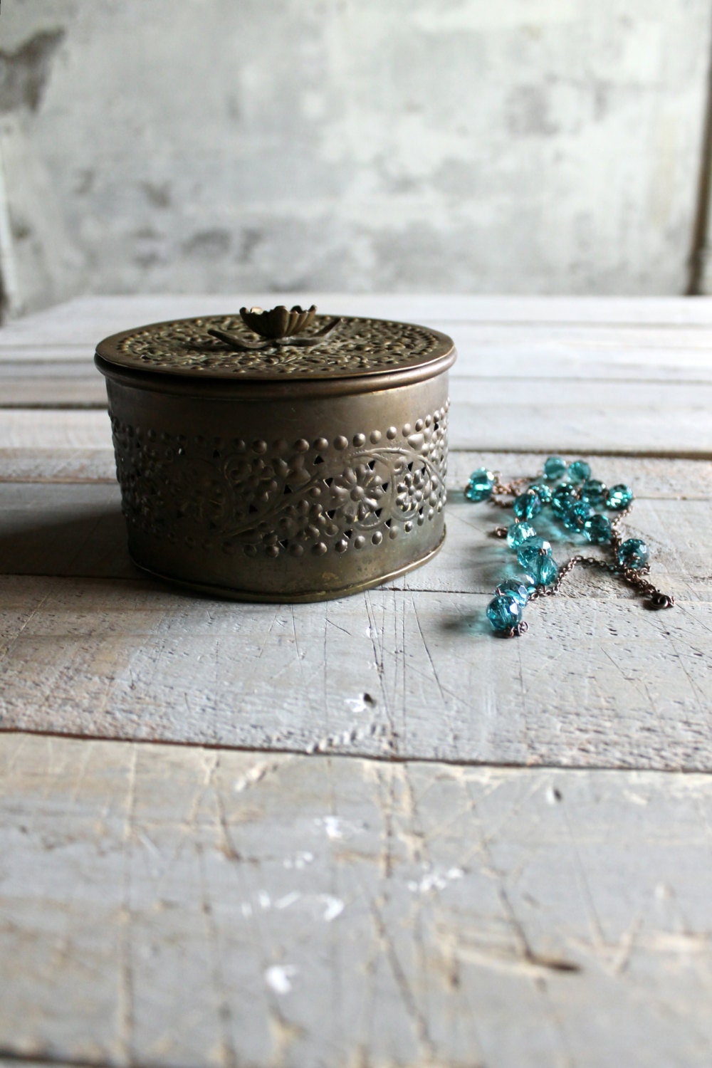 Vintage Brass Decorative Round Box