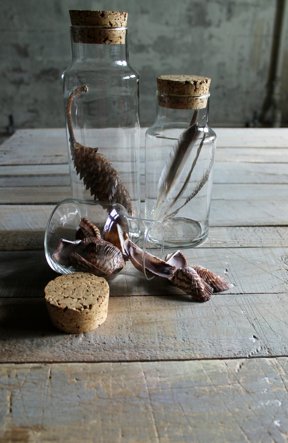 3 Vintage Apothecary Jars with Cork Lids