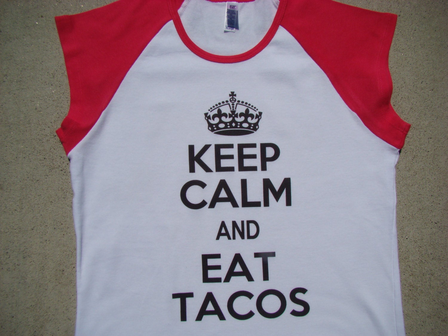 Keep Calm and Eat Tacos - Super cute Bella Colored sleeve -   custom printed tee