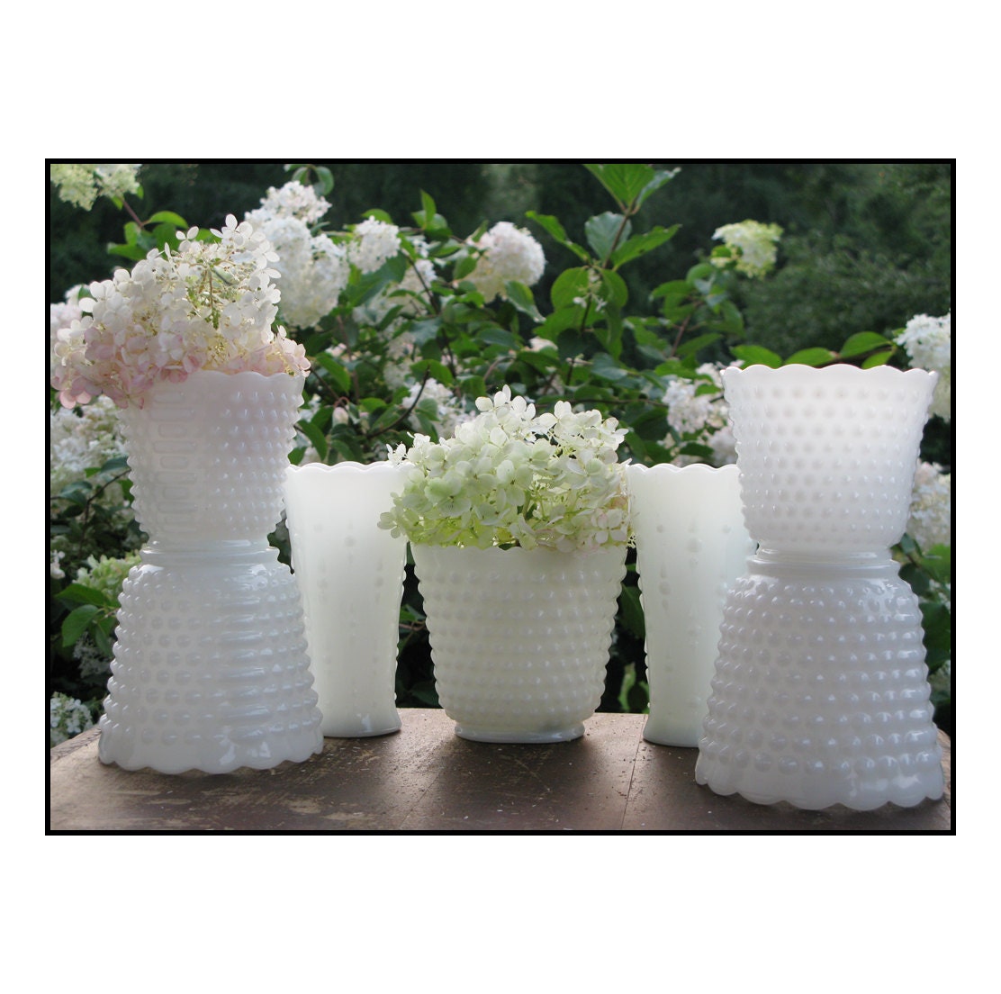 Vintage Milk Glass Hobnail Collection of Seven