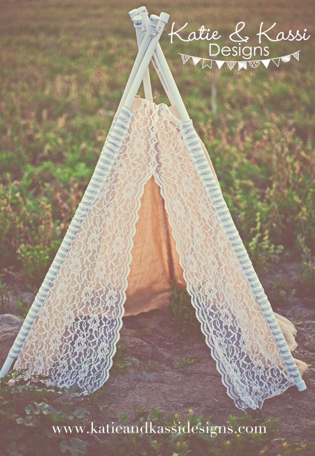 Burlap Lace TeePee Playroom Tent Photography Prop Wedding Decoration Photo Booth