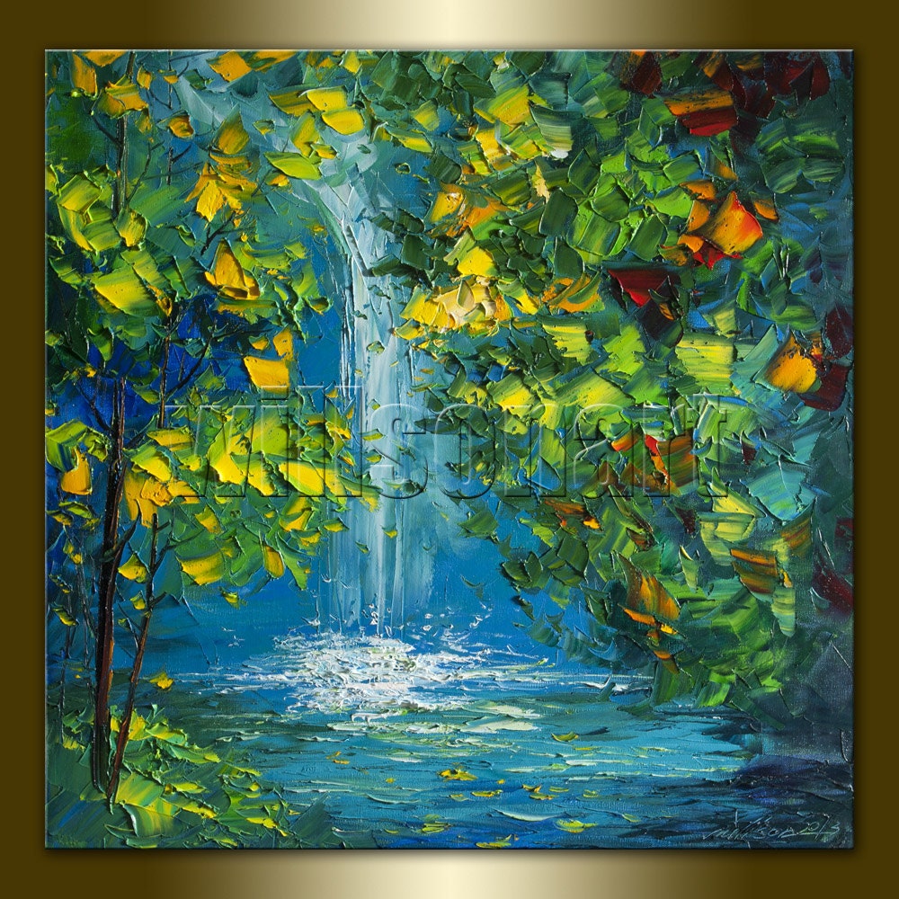 Landscape Painting Tree Seasons Oil on Canvas Textured Palette Knife Contemporary Original Modern Art 24X24 by Willson Lau