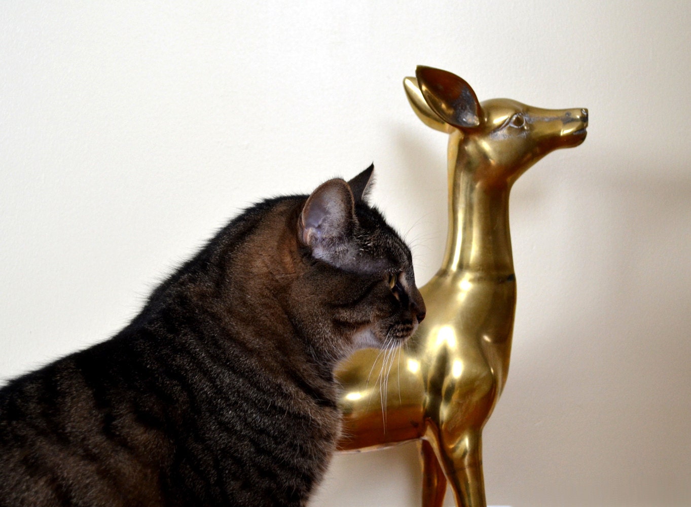 Vintage Large Brass Deer Statue, Tall Gold Tone Hollywood Regency Doe, Doorstop, Floor Figurine, Doorstop