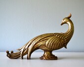 Vintage Gold Bird Statue, Syroco Pheasant, Hollywood Regency Peacock, Mantle Decor, Large Gilded Figurine, Boudoir Decor, Golden