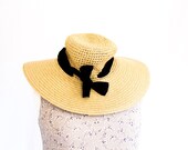 womens straw spring picnic hat with black ribbon