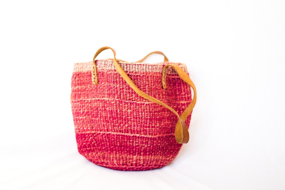 woven straw striped pink farmers market bag