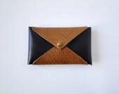 Leather Business Card Case or Wallet - Brown and Black Colorblock