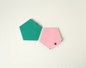 Pentagonal Geo Leather Coin Pouch - Green & Pink