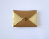 Leather Business Card Case or Wallet - Camel and Pastel Yellow Colorblock