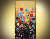 Original painting on canvas modern abstract flowers acrylic 18 x 36 huge