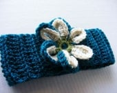 Teal Tea Leaf Green & Ivory Crochet Flower Headband