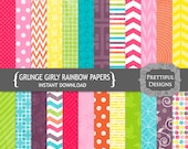 50% Off Sale Digital Rainbow Paper Pack - Personal and Commercial Use - Girly Rainbow Grunge (654) Il_170x135
