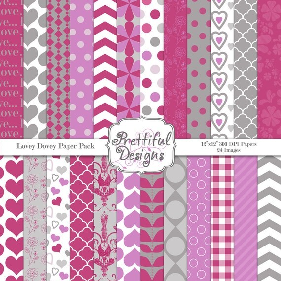 30% Off Sale Digital Valentine Paper Pack - Personal and Commercial Use - Lovey Dovey (498) Il_570xn