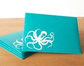 dark teal envelopes set of five: octopus