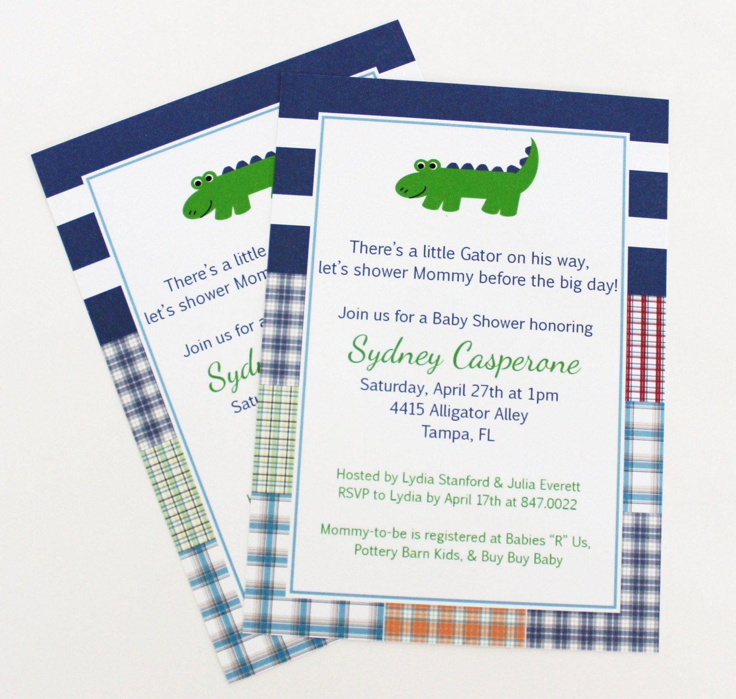 Alligator Baby Shower Invitation Preppy Modern Madras Invitation