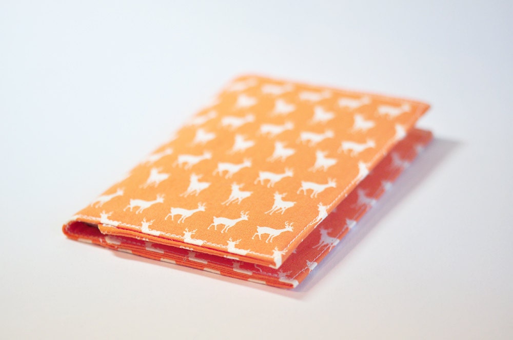 Passport Cover Sleeve Case Holder Orange and White Tiny Deer  theme Cotton Fabric