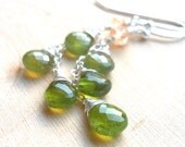 Vesuvianite Earrings, Dangle Earrings Cascade Gemstone Earrings, Sterling Silver, Olive Green Rustic