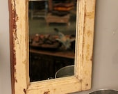 Distressed Yellow Rustic Indian Antique Wood Mirror