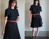 Little Black Dress  /  Pleated Knee Length Skirt  Aline Sheath Dress With Short Sleeves  /  Evening Cocktail  /  Vintage 90s  /  S M