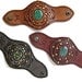 Tooled Leather Boho Cuff Spicy Colors Green Turquoise African Turquoise and Blue Jade Stone Tooled Design Wide Boho Karen Kell Collection