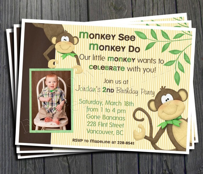 Monkey Birthday Invitation - FREE Thank You Card included Il_570xn