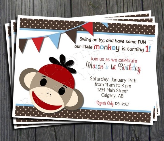 Sock Monkey Invitation - FREE Thank You Card included Il_570xn