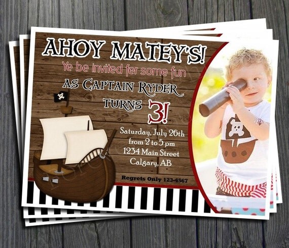 Pirate Birthday Invitation - FREE Thank You Card included Il_570xn