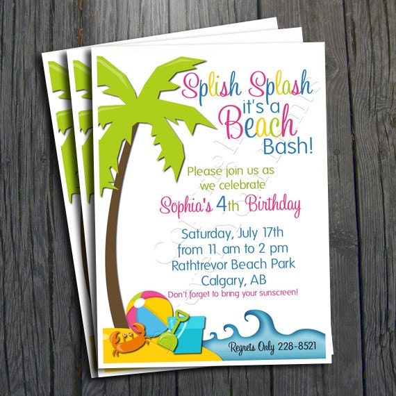 Beach Party Invitation - FREE Thank You Card included Il_570xn