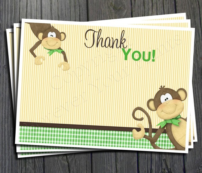 Monkey Thank You Card - Printable Thank You Card Il_570xn
