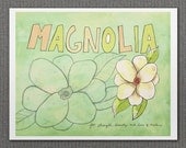 Magnolia 8x10 / Prints and Posters, Illustration, Digital, Giclee, Typographic Print, Sprint Decor, Floral, Romantic, Inspirational Art
