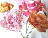 Fabric Roses bouquet, Fabric flower bouquet and fabric bird. Orange, pink chevron flowers. Flowers for anniversary, birthday. Nursery flower