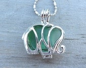 Light Green Sea Glass Elephant Locket