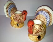 Vintage Turkey Thanksgiving candle holders-Geo Z Lefton-1989-ex cond-No. 06399 -pair