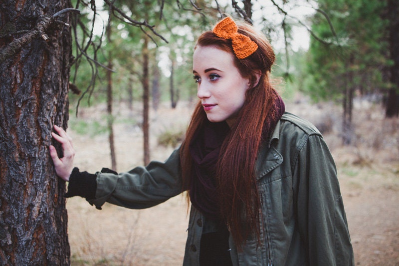 Apricot Bow Tie Crocheted Headband