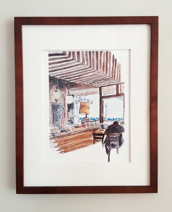 Seafaring Cafe Sketch Print A4 by Chantal Vincent