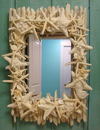 Starfish Driftwood Mirror Beach House Wall Decor Sand Dollars