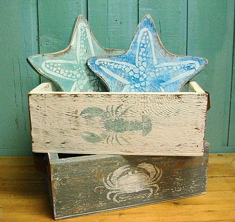 Crate Tray Tote Trug Lobster and Crab Crate With Leather Handles