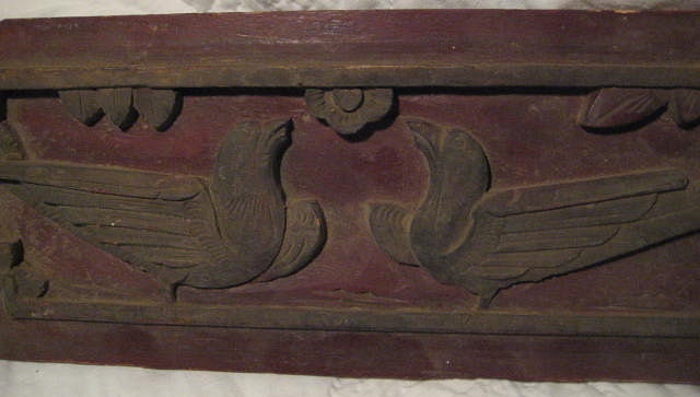 Love Birds - Antique Tibetan Carved Painted Wooden Cabinet Panel,  Wall Hanging, Recycle, Repurpose