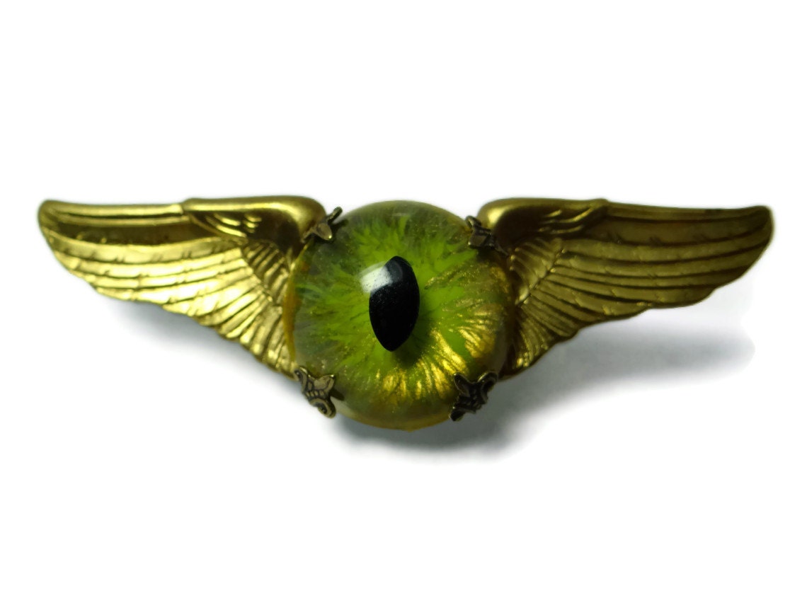 Steampunk Pin Medal -Sightmares Eye called Verdigris Steamwings Medal made from vintage military wings by Dr Brassy Steamington