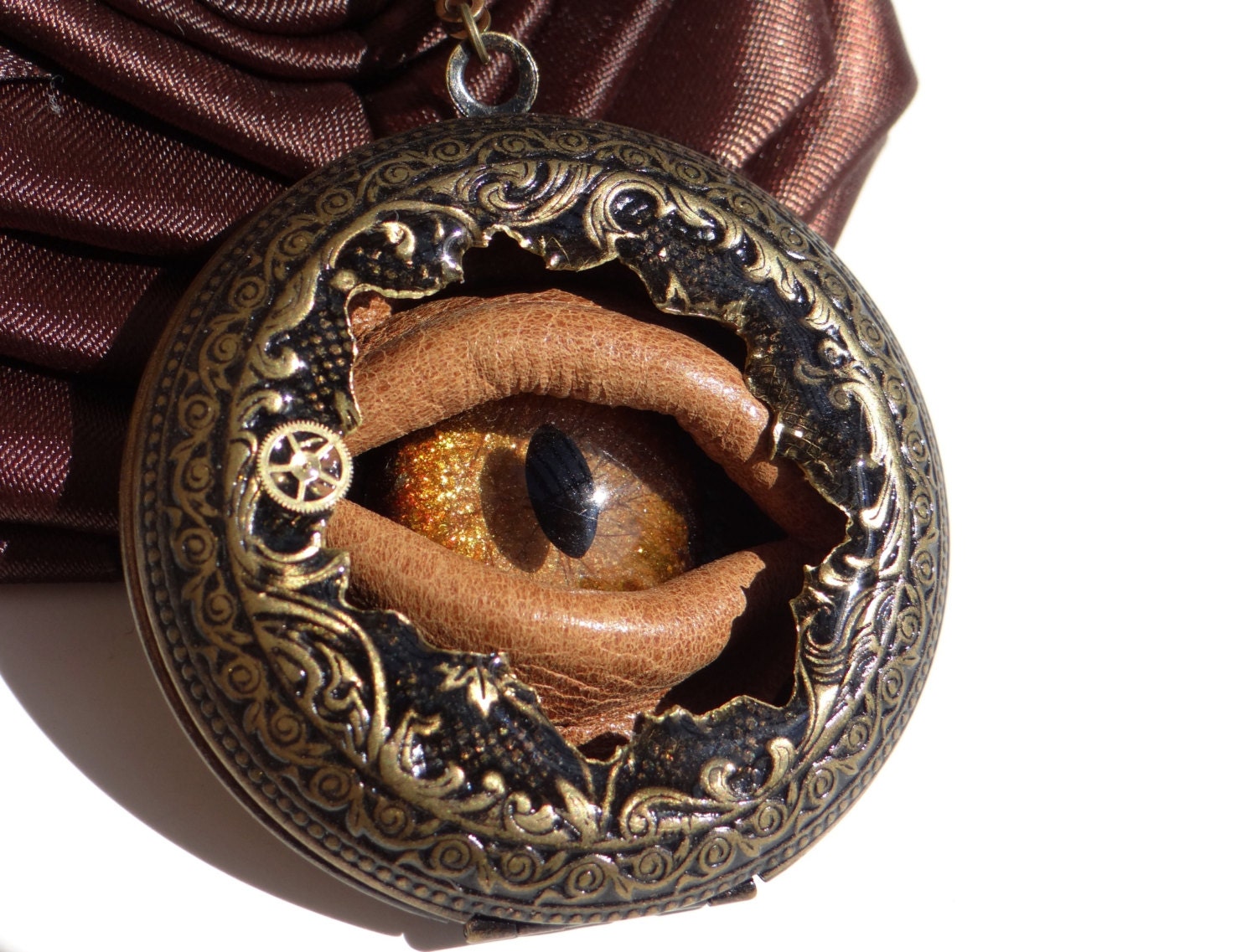 Steampunk Necklace Pocket Watch Case Sightmares Firefly Opal Eye by Dr Brassy Steamington
