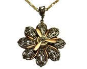 Steampunk Necklace Gold Brass Propeller Flower The Gilded Petal Propetal with Real Spinning Propeller by Dr Brassy Steampunk