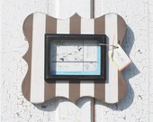 5x7 Photo Frame, Khaki and White striped Frame with Black Interior