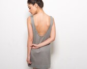 Mini dress Grey knitted women tunic tank top  lady summer dress open back tunic