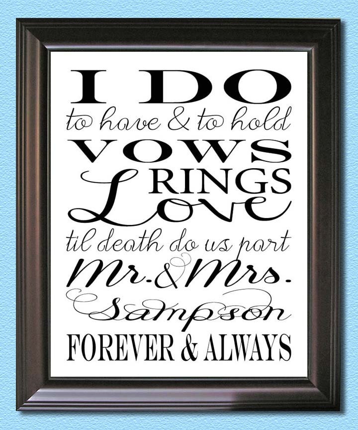 Personalized Couple Art--Wedding Vows- Print 8x10 Gift Wedding, Anniversary, Bridal Shower