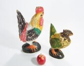 Primitive Wooden Chickens Rooster Hen