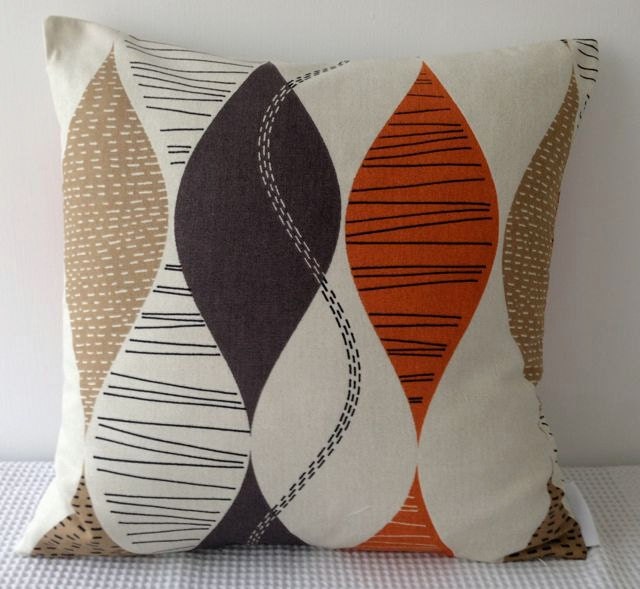 Retro waves in orange, light and dark brown on natural background cushion cover, contemporary designer slip cover, throw pillow